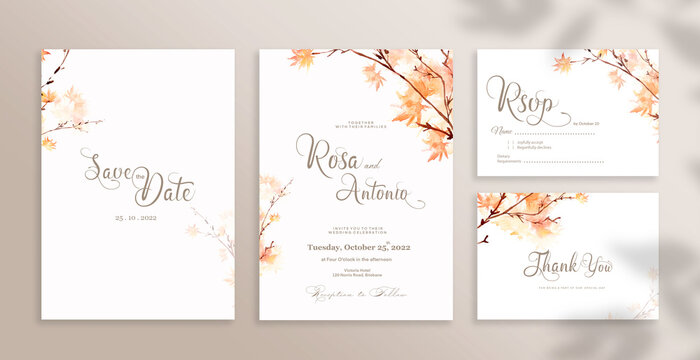 Wedding Invitation Set with autumn flower