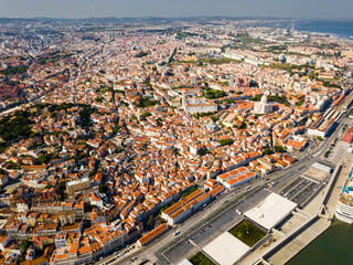 Obraz premium Aerial view of Lisbon district with National Pantheon and coastline
