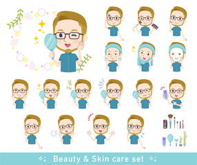 美容に関するスポーツウエアを着た白人男性のセット