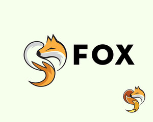 Fototapeta premium sleeping fox drawing art look back logo symbol template design illustration