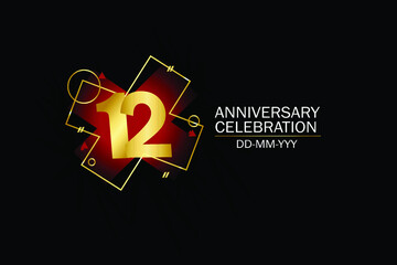 12 year anniversary red color, minimalist logo years, jubilee, greeting card. invitation on Grey background - Vector