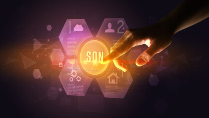 Hand touching digital button concept