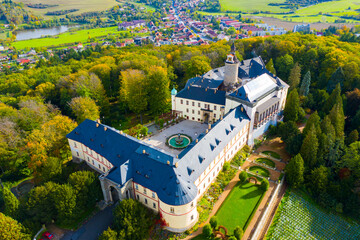 Top view of medieval castle Zbiroh. Czech Republic