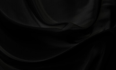 Black gray satin dark fabric texture luxurious shiny that is abstract silk cloth background with patterns soft waves blur beautiful.