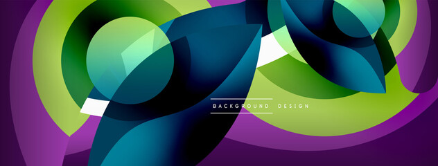 Abstract background with color geometric shapes. Beautiful minimal backdrop with round shapes circles and lines. Geometrical design. Vector illustration