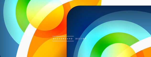 Abstract background with color geometric shapes. Beautiful minimal backdrop with round shapes circles and lines. Geometrical design. Vector illustration