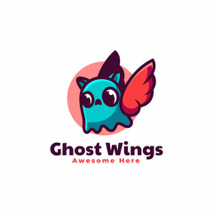 Vector Logo Illustration Ghost Wings Mascot Cartoon Style.