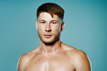 handsome sporty man with pumped body workout fitness