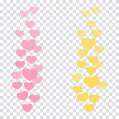 A set of likes in the live stream is a flying up icon heart. The likes user counter for online videos. Pink and yellow hearts in fashionable pastel colors. Vector illustration for social media