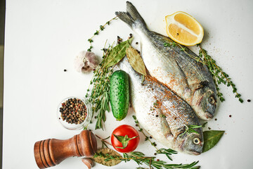 fish fresh food ingredients top view kitchen delicacy