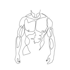 Continuous line male figure naked strong muscular healthy vector illustration hand drawn design print graphics style