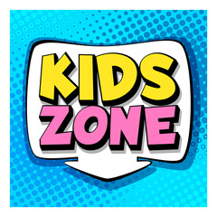 Kids zone pointer. Playground banner in children comic book style