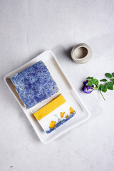 Puding mangga sago or mango sago pudding is delicious pudding from mango and bluepea flowers tapioca pearls. 