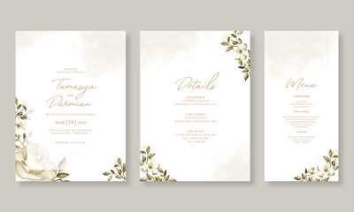 Fototapeta na wymiar Wedding invitation card set template with floral watercolor painting