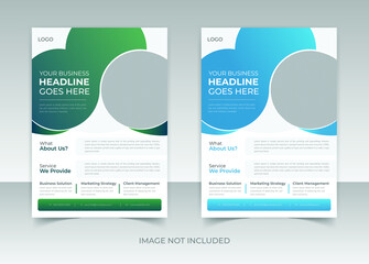 Corporate business flyer template with blue and green circle round shapes Corporate business cover and back page a4 flyer design template for print modern layout template design.
