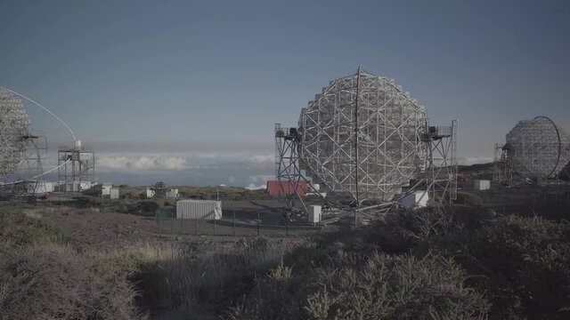 Advance Technological Structures At an Astrophysics Antenna Facility In La Palma Island Spain - panning shot