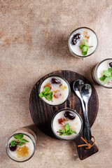 Puding Peach Gum or peach gum collagen dessert pudding is a Chinese traditional refreshment beverages. It is Contains Bird Nest, Red Dates, Snow Fungus, and peach gum.