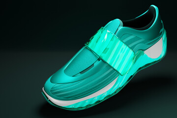 Realistic sports sneakers with light-blue inserts and blue coloring for training and fitness, fashion sneakers, 3D illustration