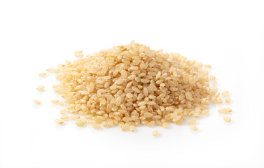 Brown rice on a white background.