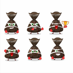 A sporty chocolate candy wrappers boxing athlete cartoon mascot design