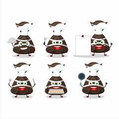 Cartoon character of chocolate candy wrappers with various chef emoticons