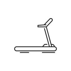 Treadmill outline icon, gym fitness thin line sign. Healthy lifestyle sign, weight loss and body workout vector outline icon with gym equipment