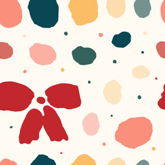 colorful spots and red bow drawing vector seamless pattern