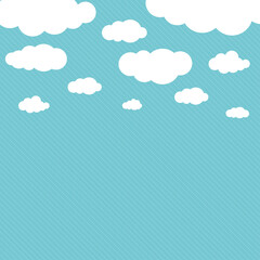 Cute background with white clouds on powder blue background with white lines. Overcast pattern.
