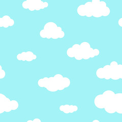 Seamless background with white clouds on powder blue sky.