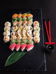 sushi on the black stone