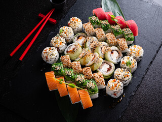 sushi on the black stone