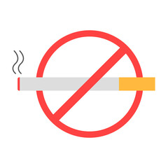 No smoking sign flat vector. Cigarette flat icon with prohibition symbol for caution, or other smoking related illustration element