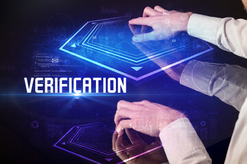 Hand touching digital table concept
