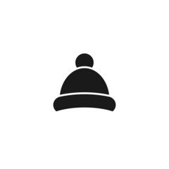 Silhouette winter hat with pompon. Black skier bobble hat isolated on white