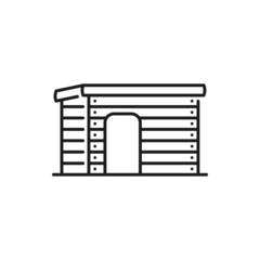 Doghouse isolated wooden dog house thin line icon. Vector wooden home of dogs with enter. Empty construction for pet animals, wood cabin building flat design, outside outdoor outline house