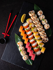 sushi on the black stone