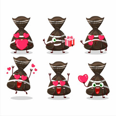 Chocolate candy wrappers cartoon character with love cute emoticon