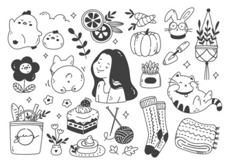Set of hand drawn kawaii doodle 