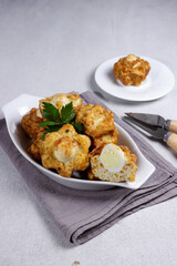 Tahu fantasi or tahu sarang burung is steamed tofu with quail eggs.