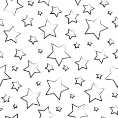 Stars of different rotation and size with grey contour on white background.