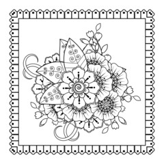 Mehndi flower for henna, mehndi, tattoo, decoration. Decorative ornament in ethnic oriental style, doodle ornament, outline hand draw. Coloring book page.
