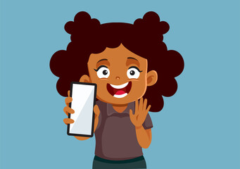 Cute Girl Showing Blank Smartphone Screen Vector Cartoon