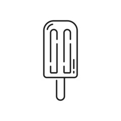 Ice cream coated by glaze isolated popsicle outline icon. Vector takeaway fastfood snack, icecream on stick, dairy summer food. Ice-cream covered by glaze, frozen juice, yummy refreshing dessert