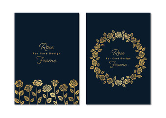 Rose Illustrations Card Design Set, Gold Flowers on Navy Background