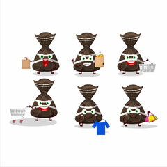 A Rich chocolate candy wrappers mascot design style going shopping