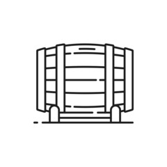 Barrel of German beer drinks, keg of wine isolated monochrome thin line icon. Vector tank with winery products, retro container on wood stand, oak cask. Barrel of Germany traditional alcohol drinks