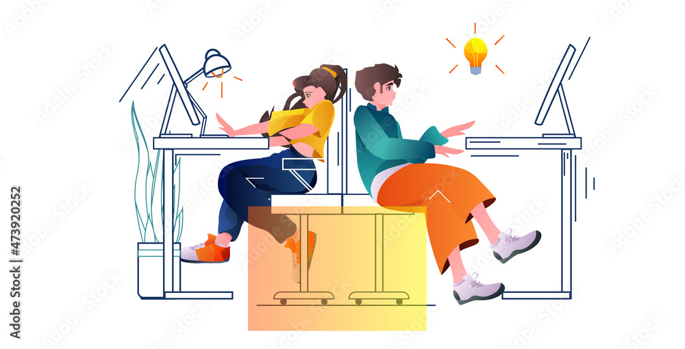 Aufkleber people using computers at workplace businesspeople working in office brainstorming teamwork concept