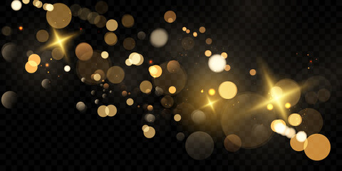 Beautiful gold glitter stars on abstract black background are used for celebrations.