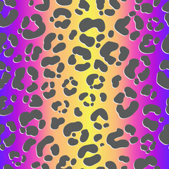 Neon leopard seamless pattern. Bright colored spotted background. Vector rainbow animal print.