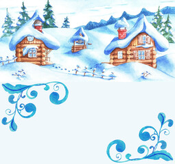 Obraz na płótnie Canvas Christmas (New Year) postcard. Watercolor